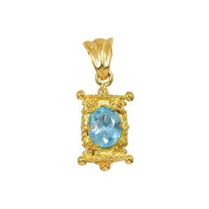 Blue Topaz Pendant 18K K18 YG Yellow Gold 750
